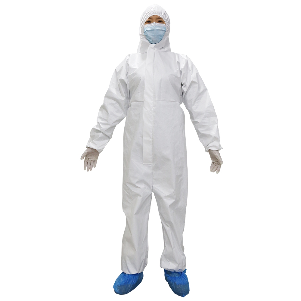 Disposable white isolation suit