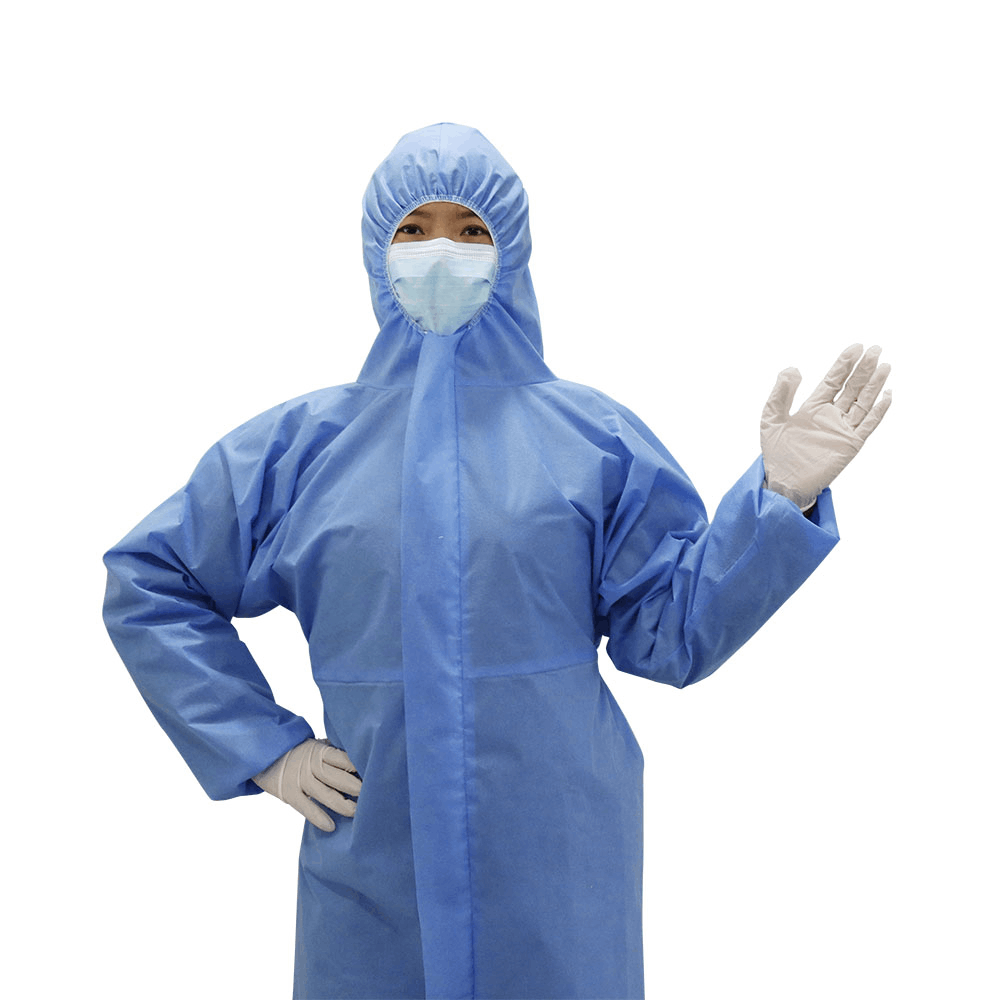 Disposable blue isolation suit for medical protection against infection